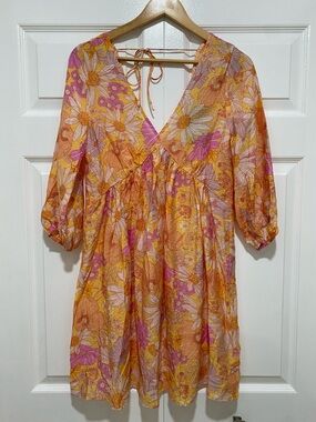 H&M Yellow Orange Pink Floral Mini Dress